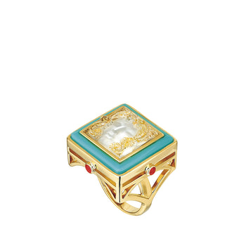 Lalique Ring - Arethuse - Turquoise Clear Crystal & Gold Vermeil, Size 8
